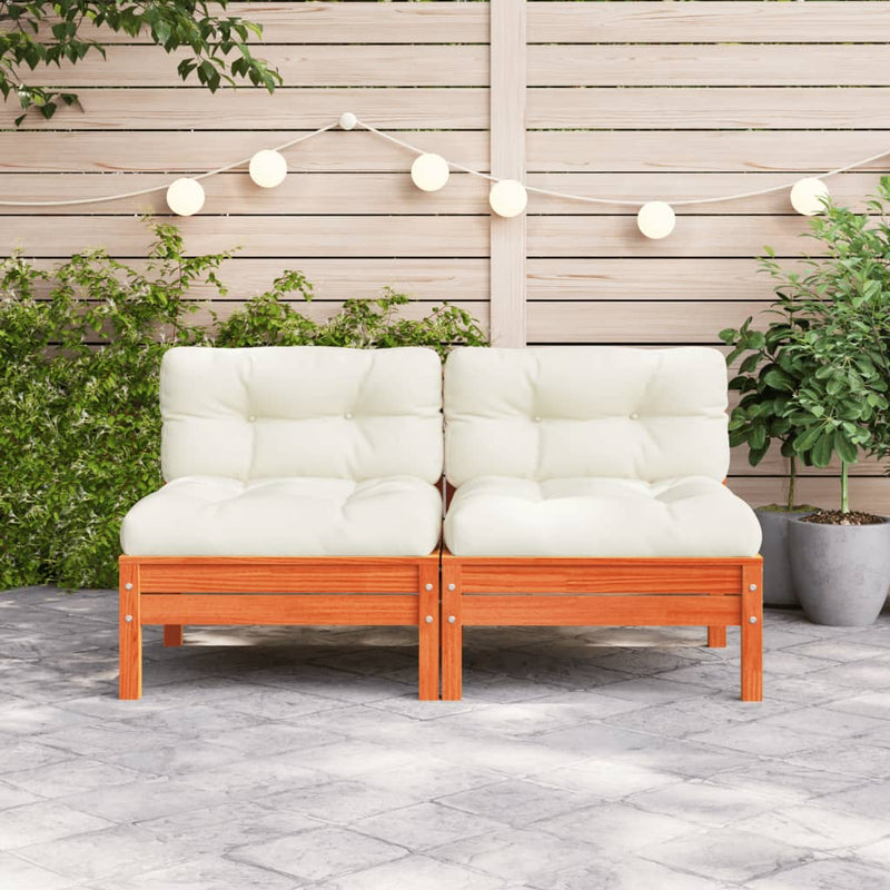 Garden Sofa Armless with Cushions Wax Brown Solid Wood Pine