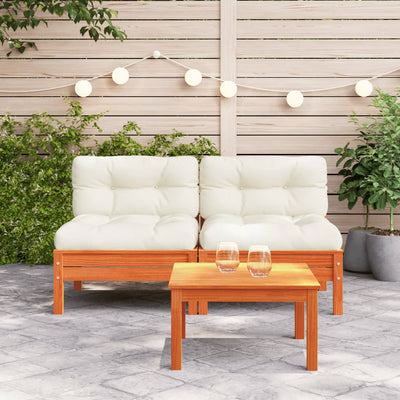 Garden Sofa Armless with Cushions 2 pcs Wax Brown Solid Wood Pine