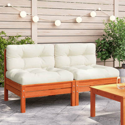 Garden Sofa Armless with Cushions 2 pcs Wax Brown Solid Wood Pine