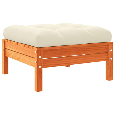 Garden Footstool with Cushion Wax Brown Solid Wood Pine