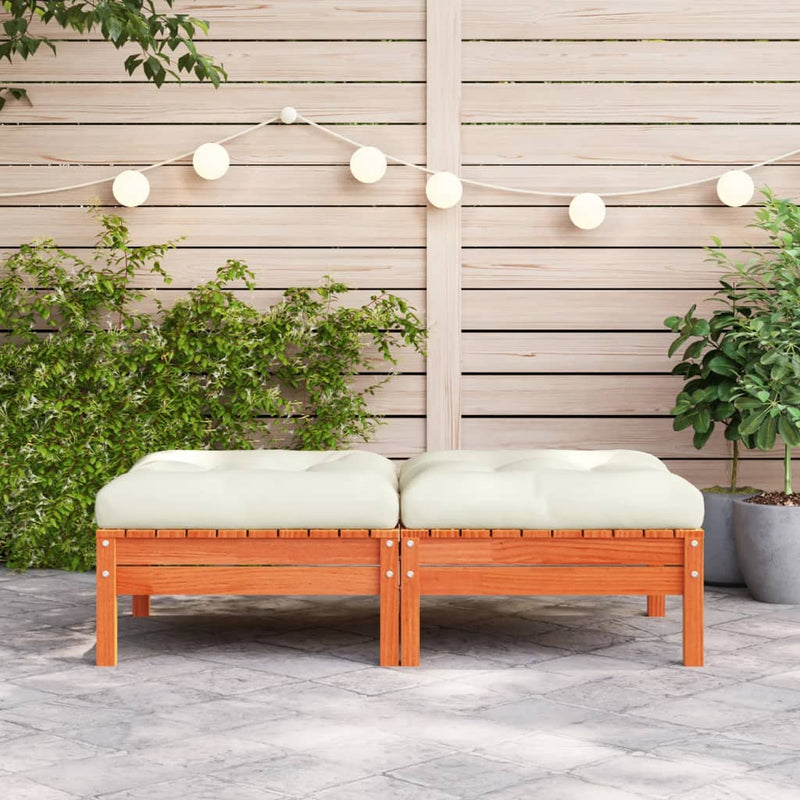 Garden Footstools with Cushions 2 pcs Wax Brown Solid Wood Pine