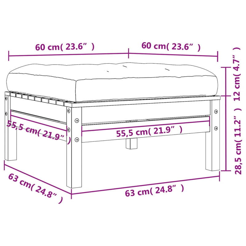 Garden Footstools with Cushions 2 pcs Wax Brown Solid Wood Pine