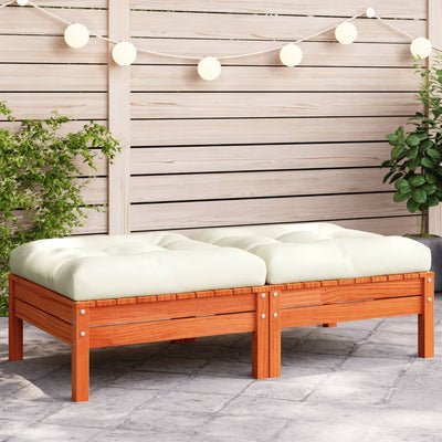 Garden Footstools with Cushions 2 pcs Wax Brown Solid Wood Pine