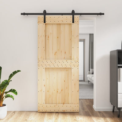 Sliding Door with Hardware Set 90x210 cm Solid Wood Pine