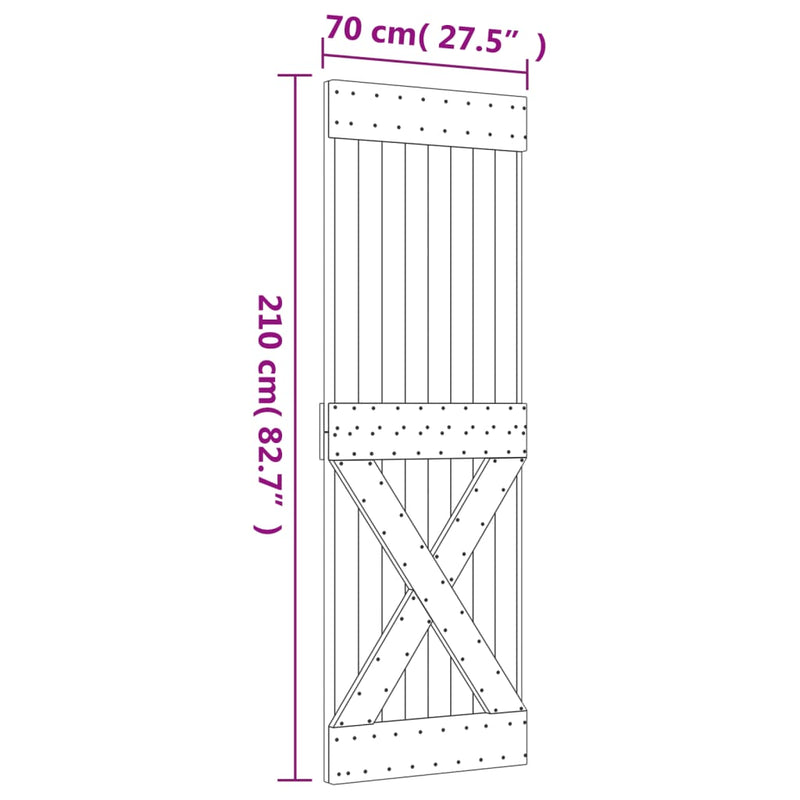 Sliding Door with Hardware Set 70x210 cm Solid Wood Pine