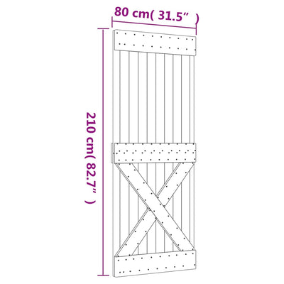 Sliding Door with Hardware Set 80x210 cm Solid Wood Pine