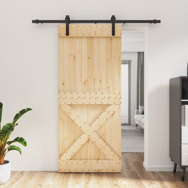 Sliding Door with Hardware Set 90x210 cm Solid Wood Pine