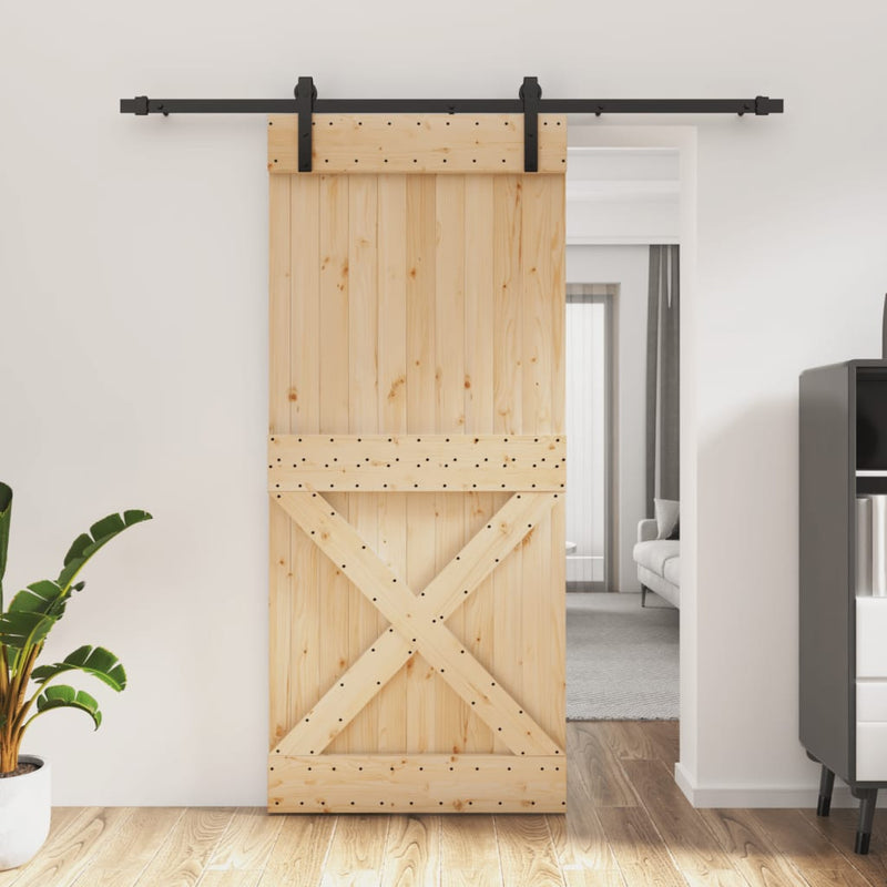 Sliding Door with Hardware Set 90x210 cm Solid Wood Pine