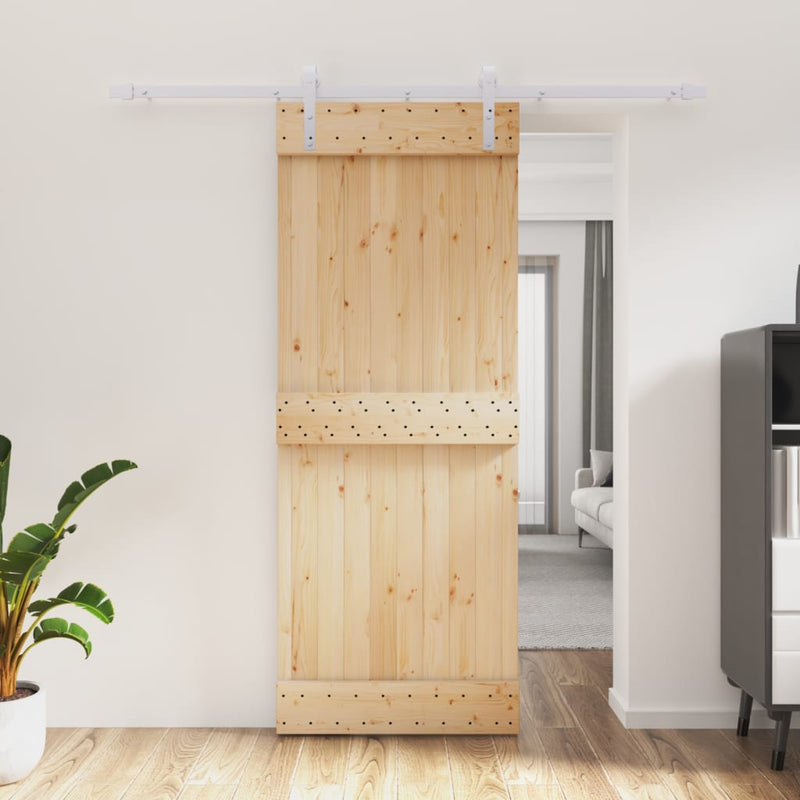 Sliding Door with Hardware Set 80x210 cm Solid Wood Pine