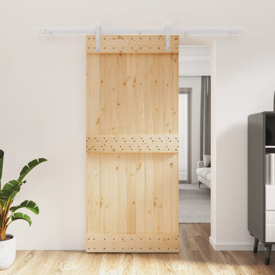 Sliding Door with Hardware Set 90x210 cm Solid Wood Pine