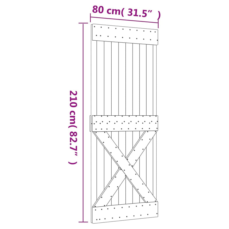 Sliding Door with Hardware Set 80x210 cm Solid Wood Pine