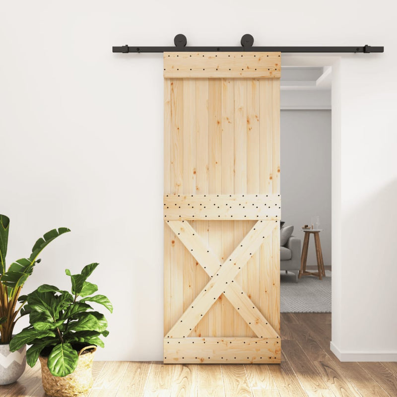 Sliding Door with Hardware Set 80x210 cm Solid Wood Pine