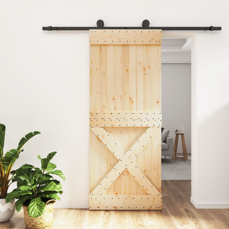 Sliding Door with Hardware Set 85x210 cm Solid Wood Pine