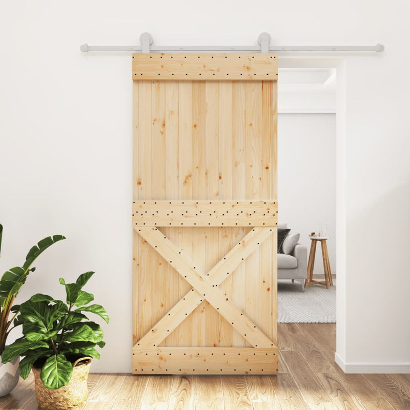 Sliding Door with Hardware Set 95x210 cm Solid Wood Pine