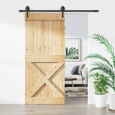 Sliding Door with Hardware Set 90x210 cm Solid Wood Pine