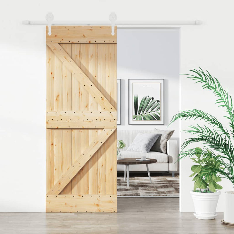 Sliding Door with Hardware Set 80x210 cm Solid Wood Pine