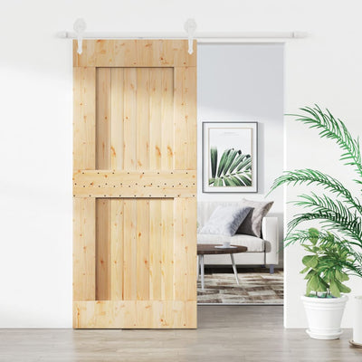 Sliding Door with Hardware Set 90x210 cm Solid Wood Pine