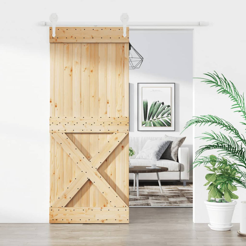 Sliding Door with Hardware Set 85x210 cm Solid Wood Pine