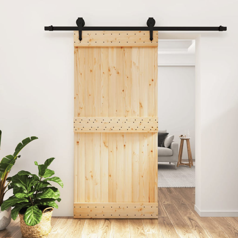 Sliding Door with Hardware Set 95x210 cm Solid Wood Pine