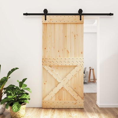 Sliding Door with Hardware Set 95x210 cm Solid Wood Pine