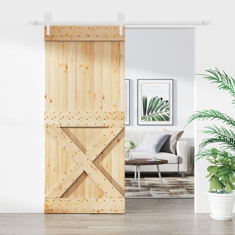 Sliding Door with Hardware Set 90x210 cm Solid Wood Pine