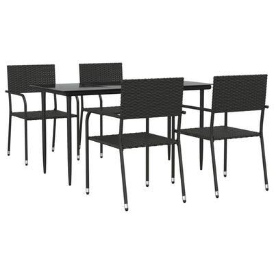 5 Piece Garden Dining Set Black Poly Rattan and Steel