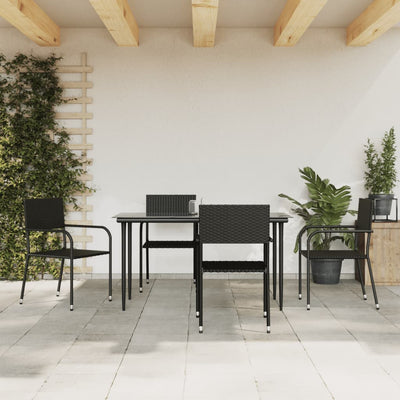 5 Piece Garden Dining Set Black Poly Rattan and Steel