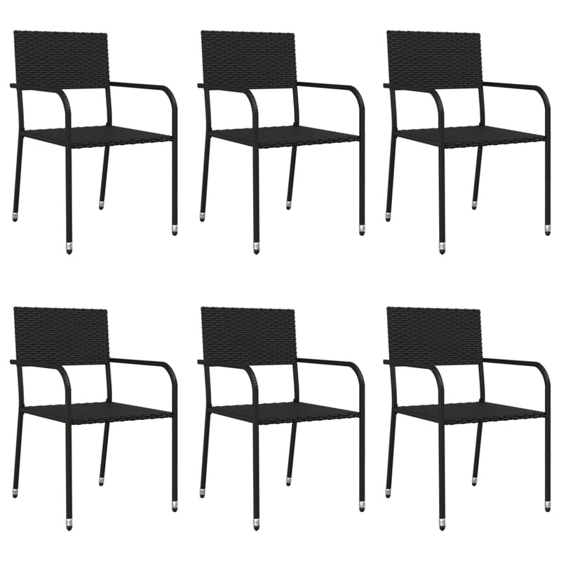 7 Piece Garden Dining Set Black Poly Rattan and Steel