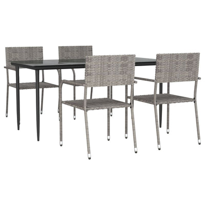 5 Piece Garden Dining Set Grey and Black Poly Rattan and Steel