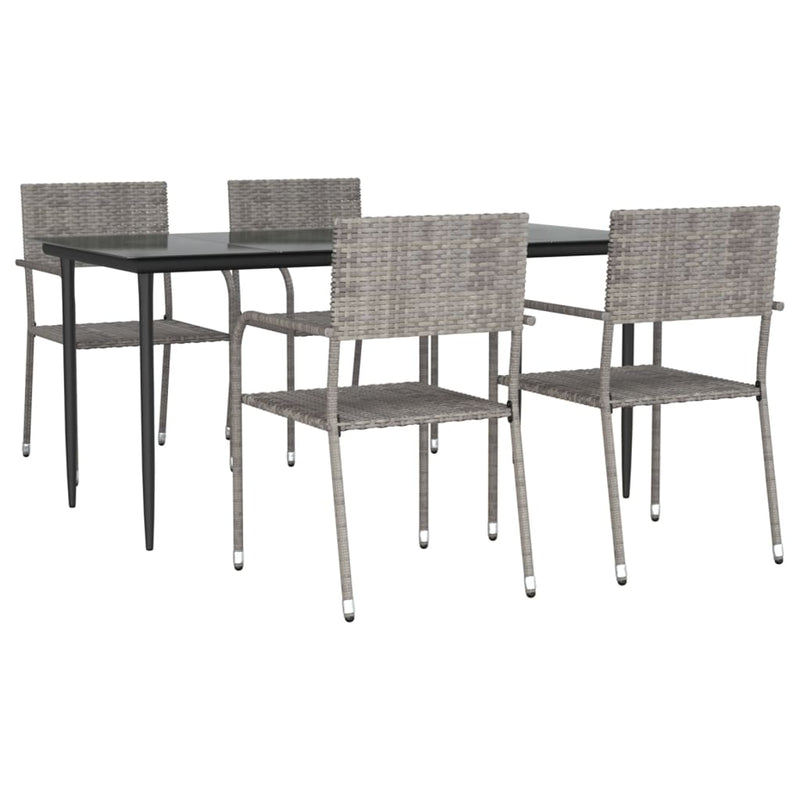 5 Piece Garden Dining Set Grey and Black Poly Rattan and Steel