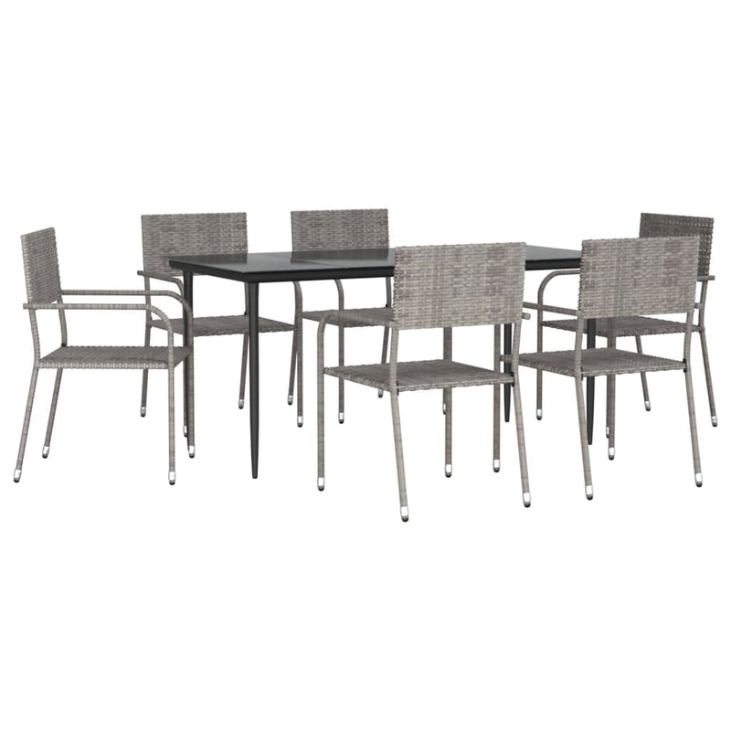 7 Piece Garden Dining Set Grey and Black Poly Rattan and Steel