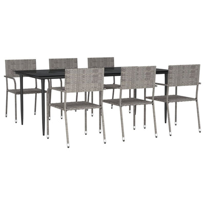 7 Piece Garden Dining Set Grey and Black Poly Rattan and Steel