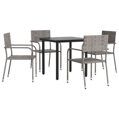 5 Piece Garden Dining Set Grey and Black Poly Rattan and Steel