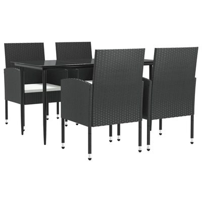 5 Piece Garden Dining Set Black Poly Rattan and Steel