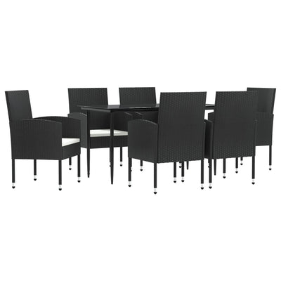 7 Piece Garden Dining Set Black Poly Rattan and Steel