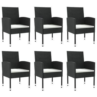 7 Piece Garden Dining Set Black Poly Rattan and Steel