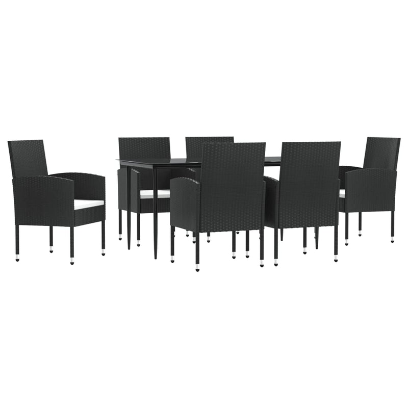 7 Piece Garden Dining Set Black Poly Rattan and Steel