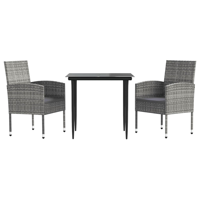 3 Piece Garden Dining Set Grey and Black Poly Rattan and Steel