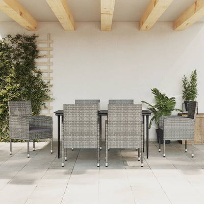 7 Piece Garden Dining Set Grey and Black Poly Rattan and Steel