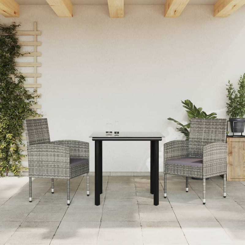 3 Piece Garden Dining Set Grey and Black Poly Rattan and Steel