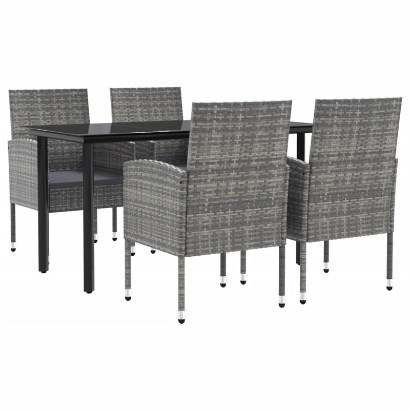 5 Piece Garden Dining Set Grey and Black Poly Rattan and Steel