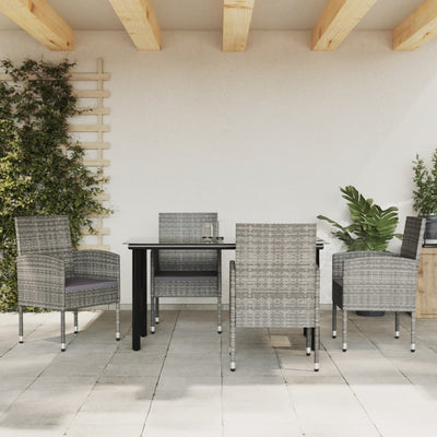 5 Piece Garden Dining Set Grey and Black Poly Rattan and Steel