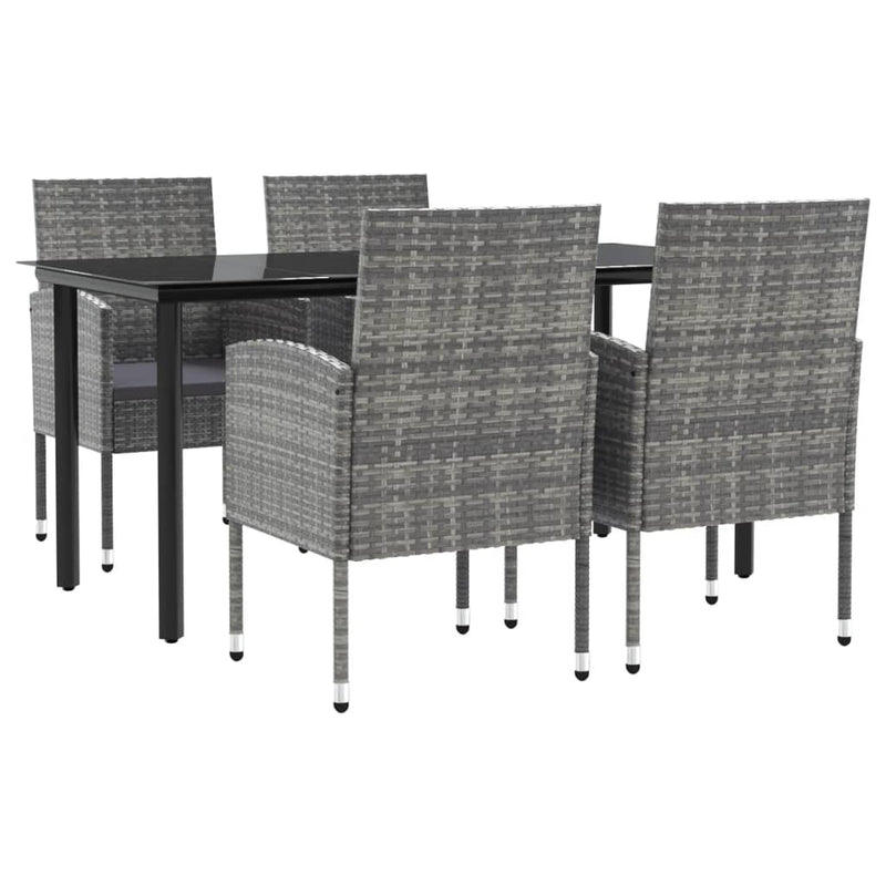 5 Piece Garden Dining Set Grey and Black Poly Rattan and Steel