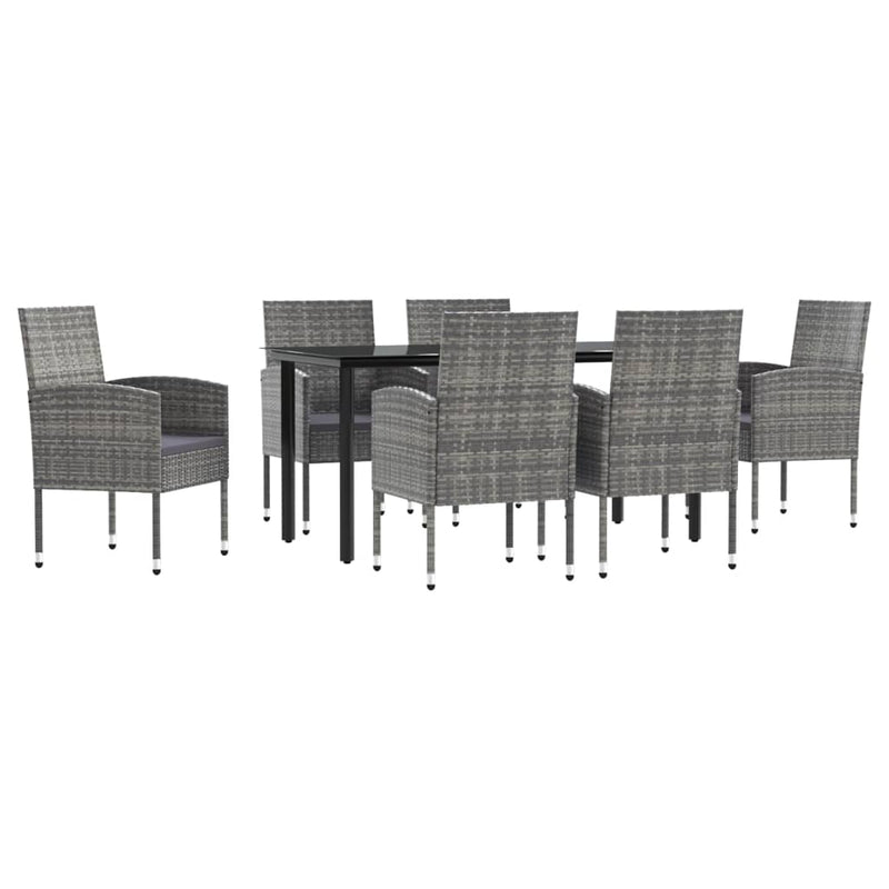 7 Piece Garden Dining Set Grey and Black Poly Rattan and Steel