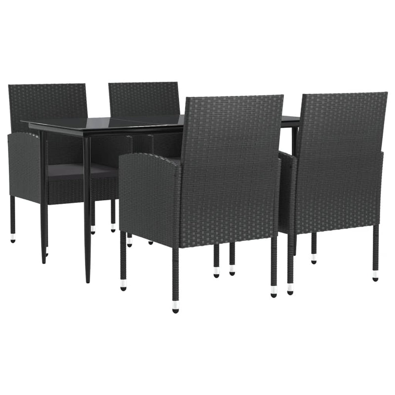 5 Piece Garden Dining Set Black Poly Rattan and Steel