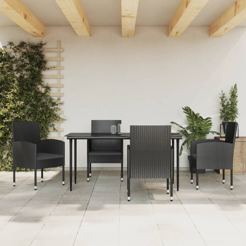 5 Piece Garden Dining Set Black Poly Rattan and Steel