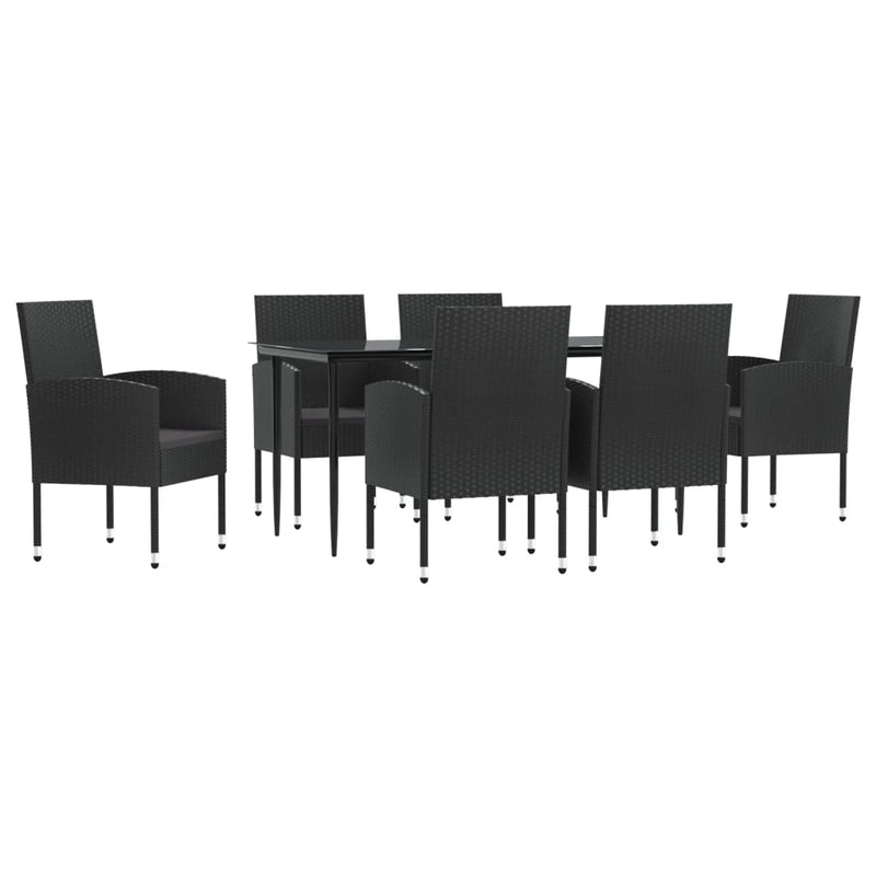 7 Piece Garden Dining Set Black Poly Rattan and Steel