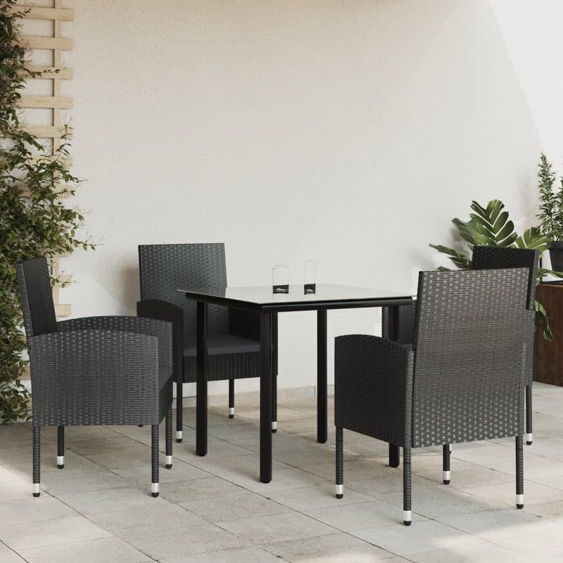 5 Piece Garden Dining Set Black Poly Rattan and Steel