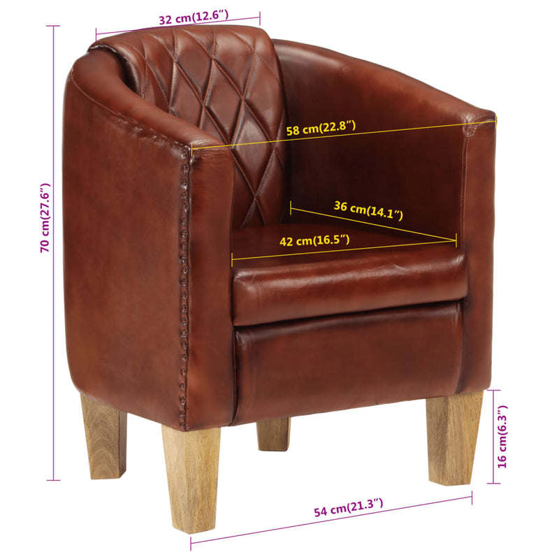 Tub Chair Brown Real Leather