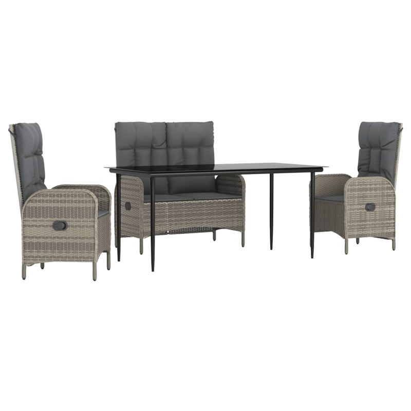 4 Piece Garden Dining Set with Cushions Grey Poly Rattan